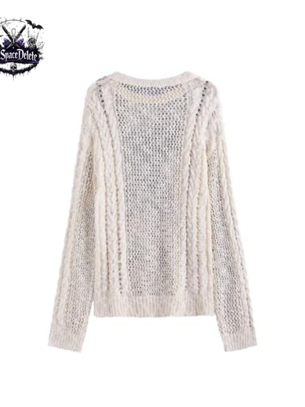 Skull Print Hollow Out Off Shoulder Sheer Sweater Loose Knit Goth Grunge